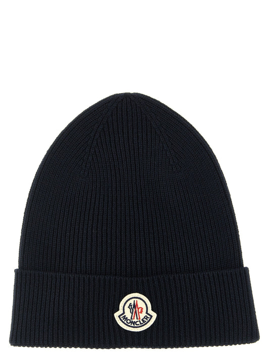 Moncler MO339770BM Virgin Wool Ribbed Beanie — Navy