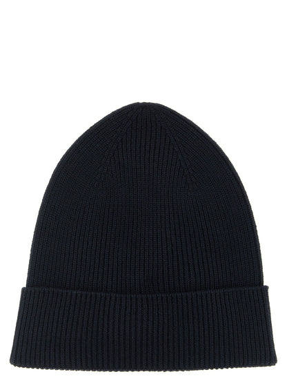 Moncler MO339770BM Virgin Wool Ribbed Beanie — Navy