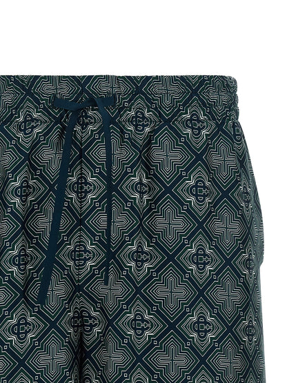 Casablanca Monogram-Print Silk Bermuda Shorts — Navy