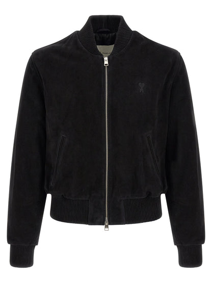 AMI Paris Goatskin Suede Bomber Jacket — Black