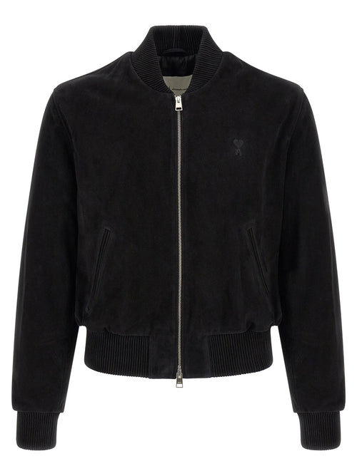 AMI Paris Goatskin Suede Bomber Jacket — Black