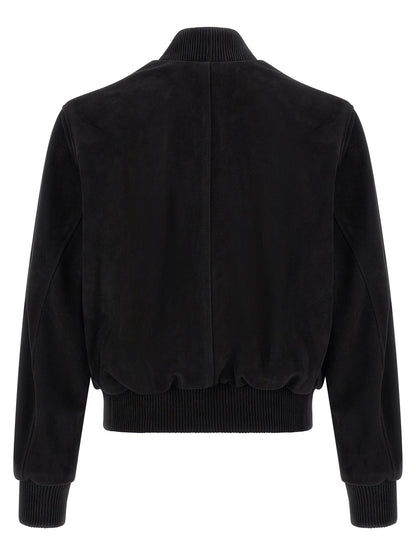 AMI Paris Goatskin Suede Bomber Jacket — Black