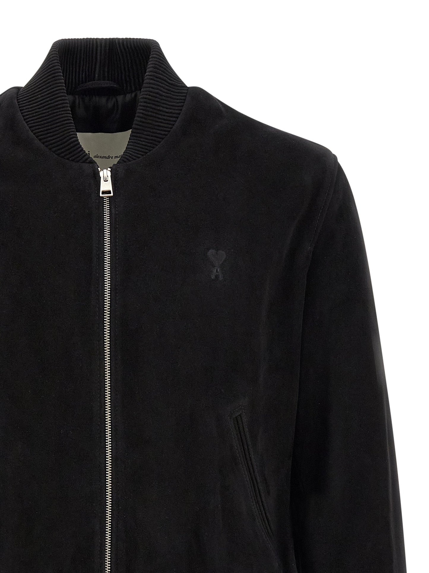 AMI Paris Goatskin Suede Bomber Jacket — Black