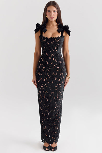 black velvet lace maxi dress