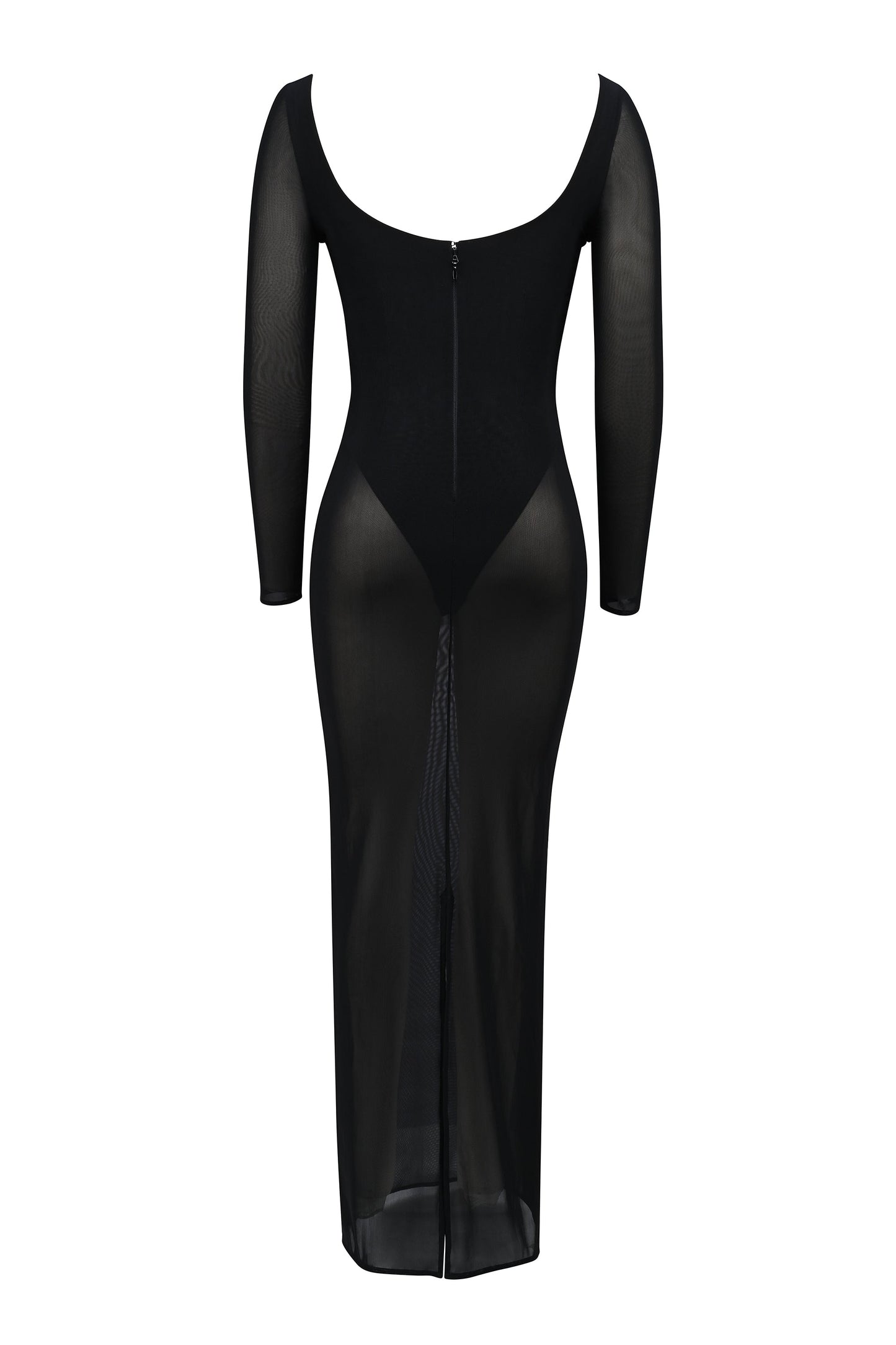 black mesh maxi dress with bodysuit
