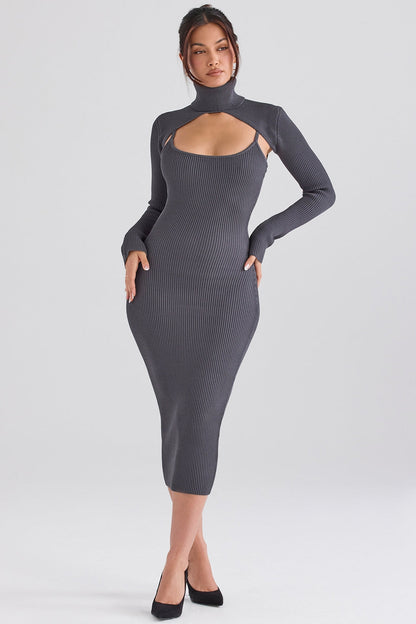 charcoal knit midi dress - sale
