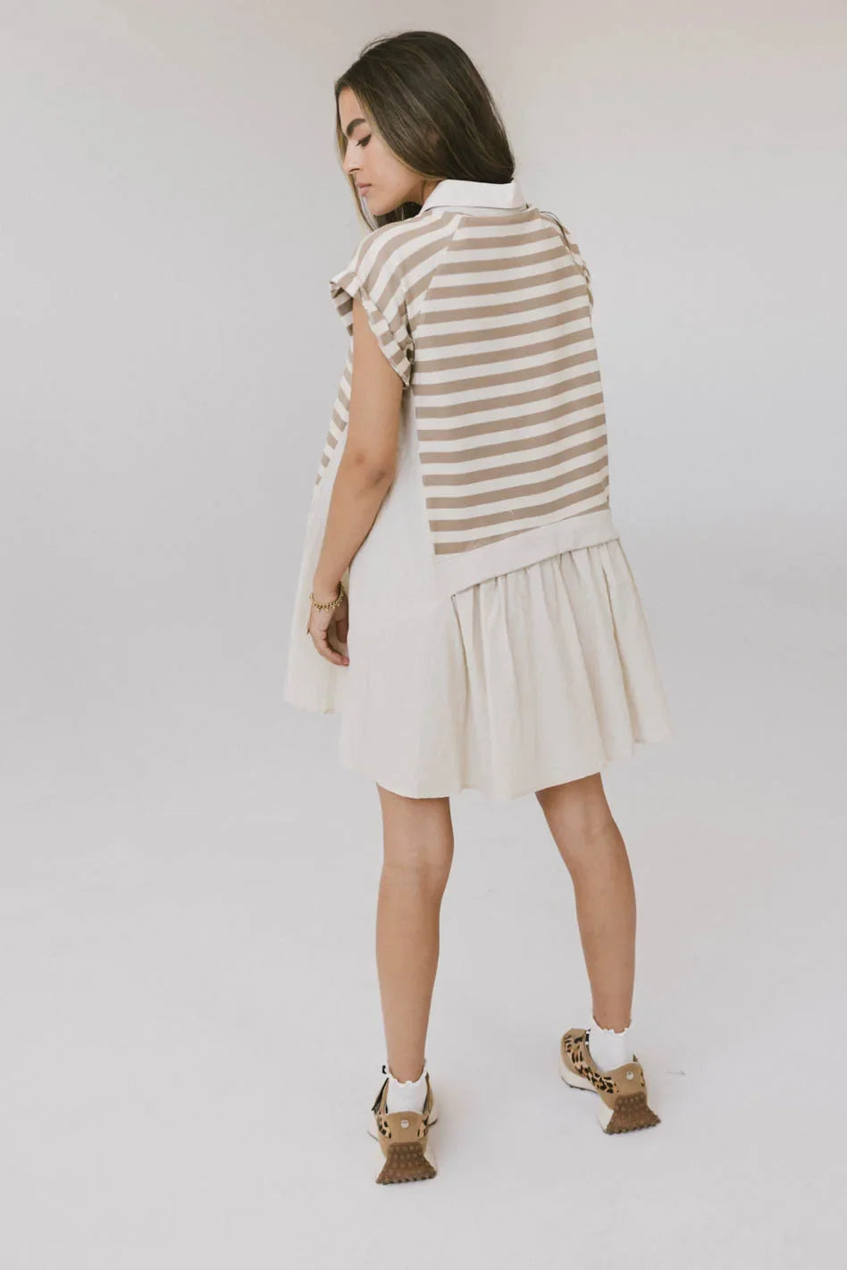 Evan Collared Mini Dress in Taupe - FINAL SALE