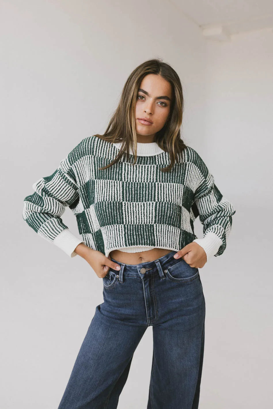 Cielo Checkered Sweater in Green - FINAL SALE