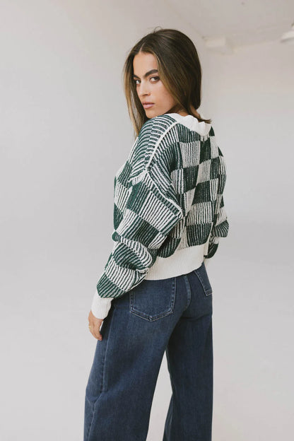Cielo Checkered Sweater in Green - FINAL SALE