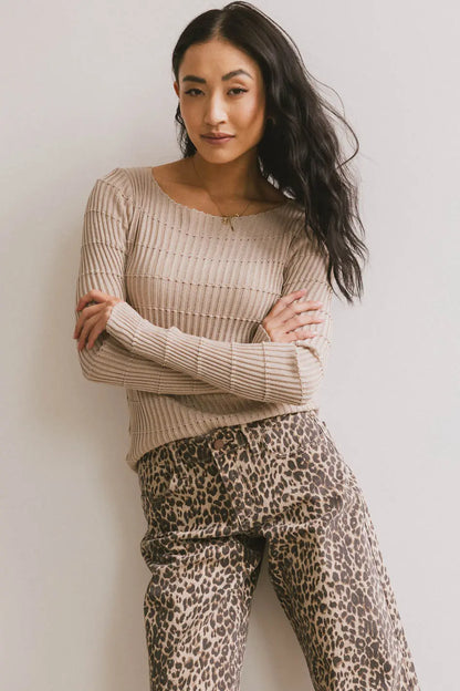 Gemma Sheer Ribbed Top in Tan - FINAL SALE