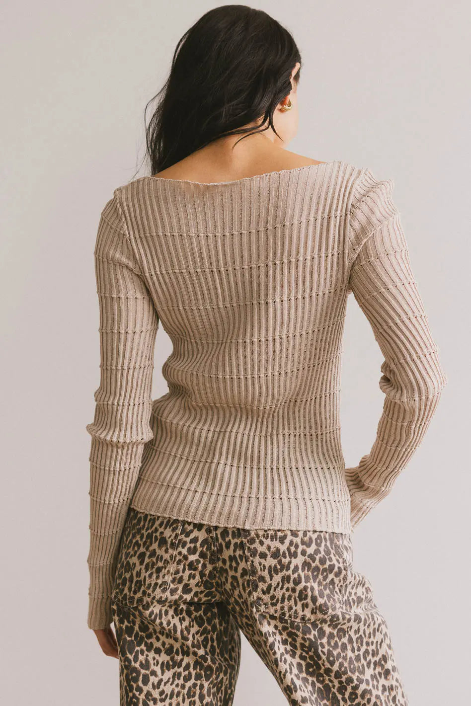 Gemma Sheer Ribbed Top in Tan - FINAL SALE