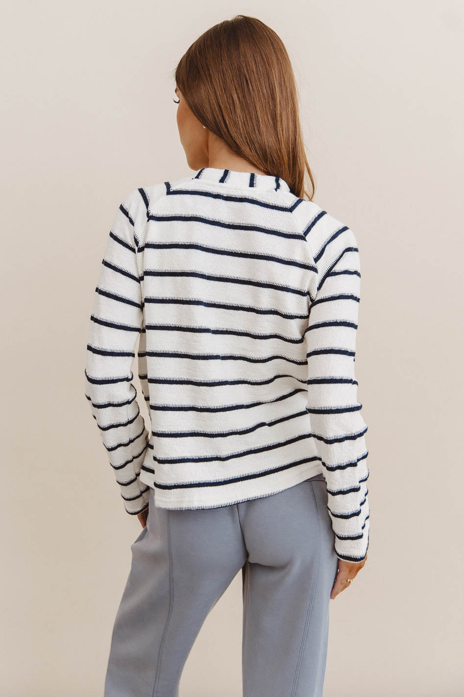 Franny Striped Grommet Top in Navy - FINAL SALE