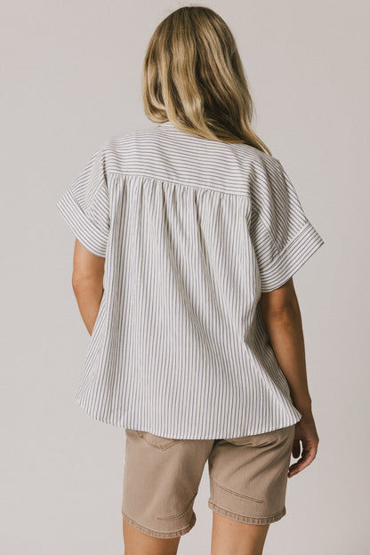 Douglas Striped Button Up in Navy - FINAL SALE