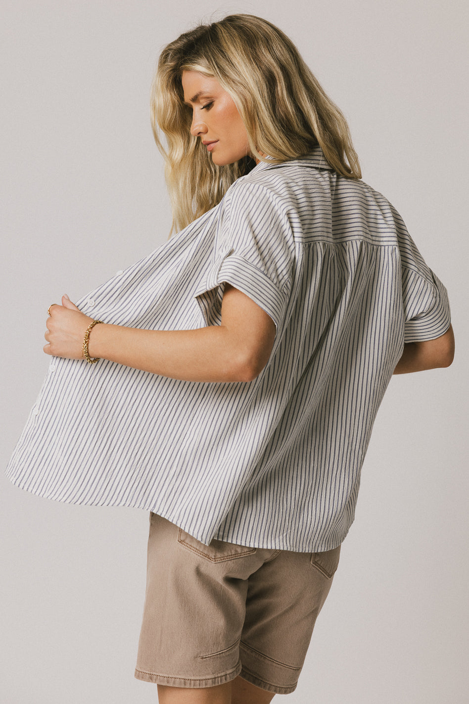 Douglas Striped Button Up in Navy - FINAL SALE