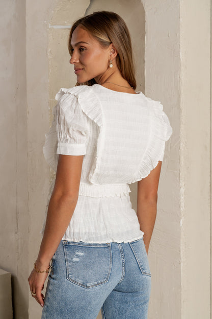Holly Textured Blouse in White - FINAL SALE