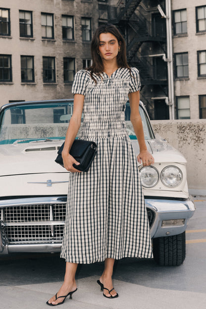 Erin Smocked Maxi Dress in Navy