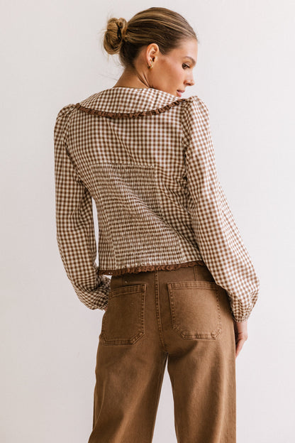 Brenna Gingham Blouse in Mocha - FINAL SALE