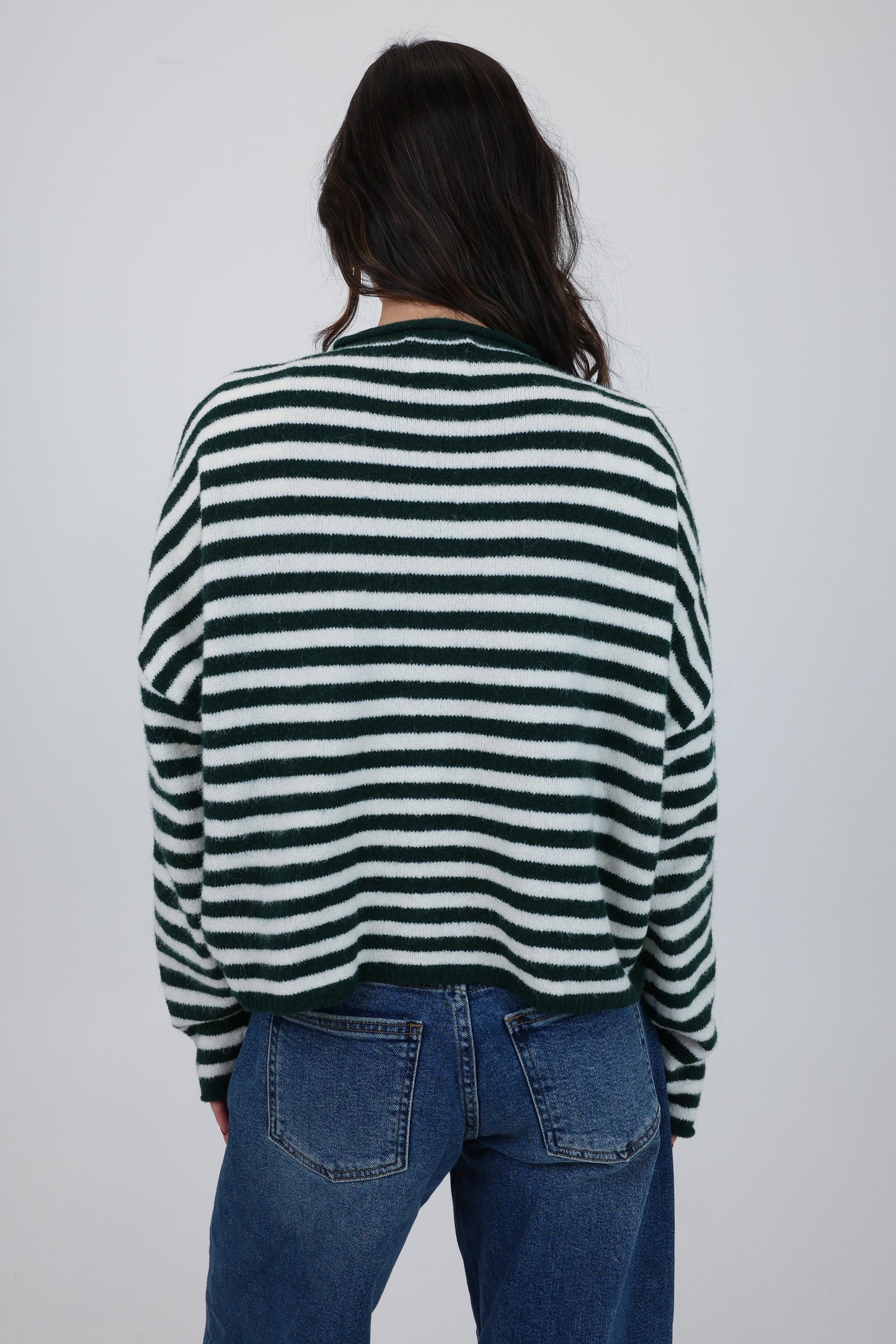 Phoebe Cardigan in Green/White Stripe
