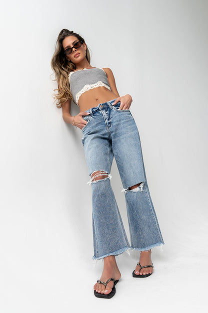 Haiden Lace Trim Tank in Grey