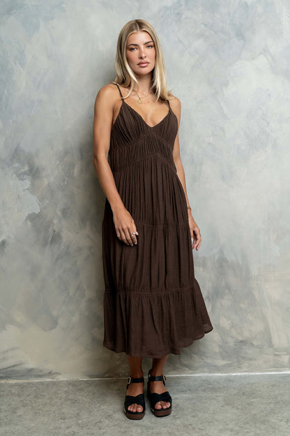 Gwen Relaxed Midi Dress in Brown