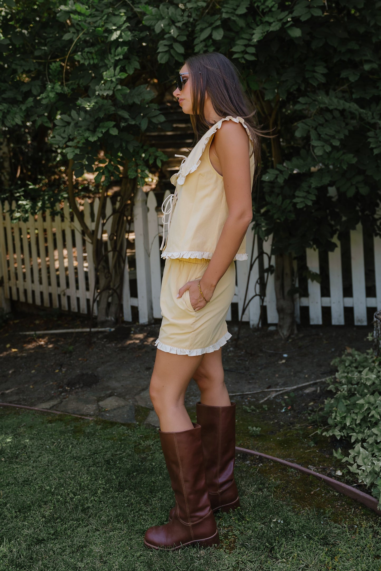 Aya Collared Ruffle Blouse in Yellow