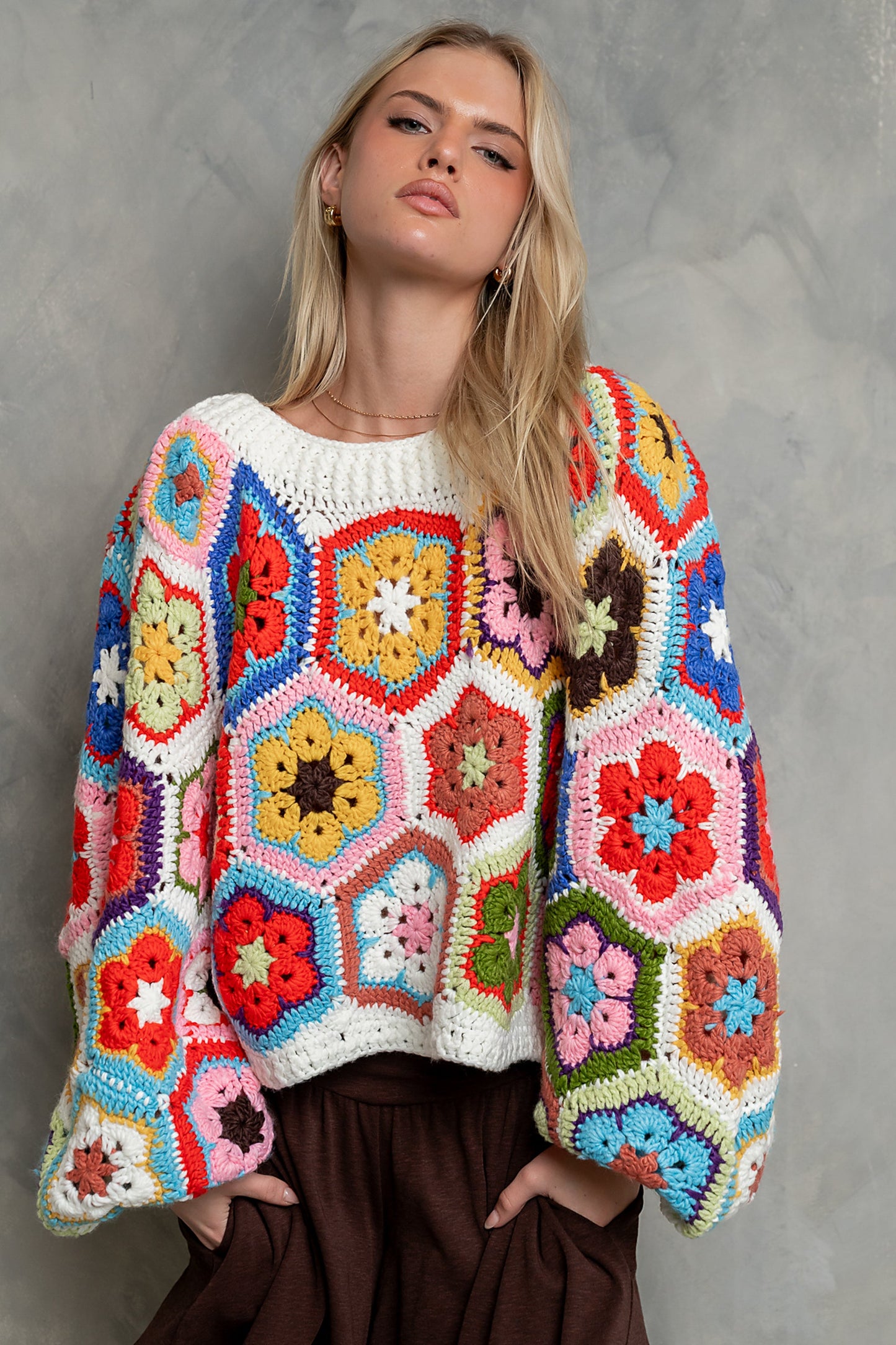Anisa Crochet Sweater in Ivory
