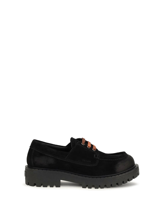Prada Suede Lace-Up Lace-Up Loafer — Black