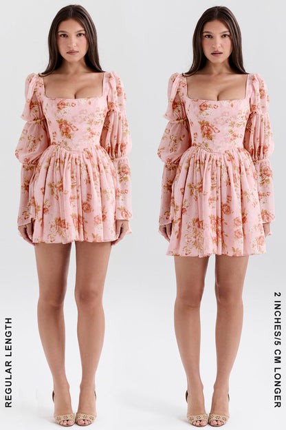 english vintage rose print puff sleeve mini dress