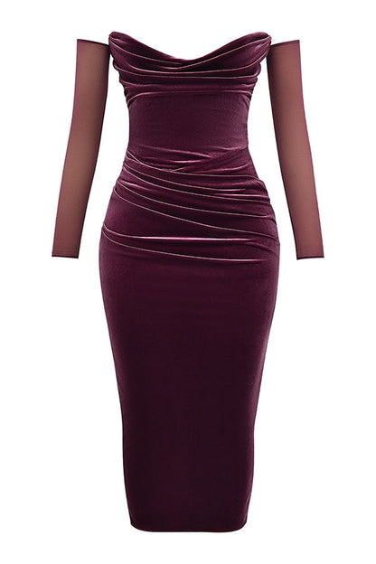 mulberry strapless midi dress