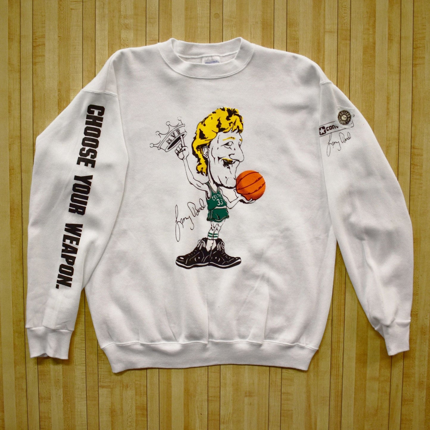 Custom Bootleg Larry Bird Big Head Converse Weapon 80's Crew Sweatshirt