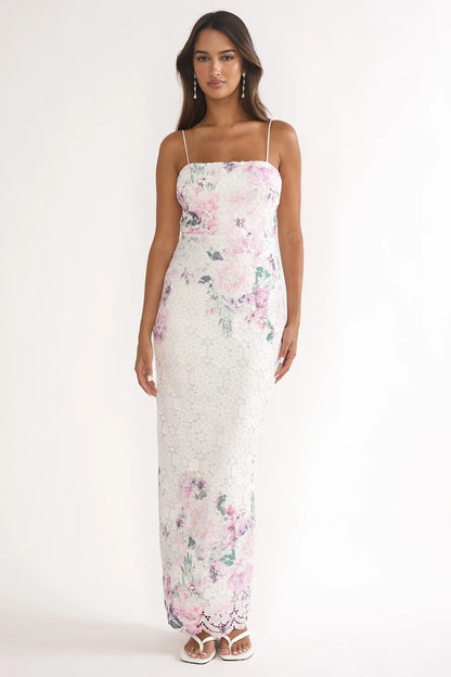 Kaela Crochet Overlay Maxi Dress Floral Pink