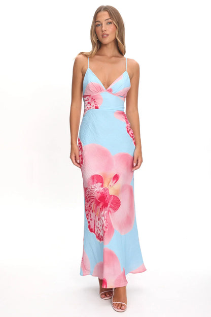 Floating Strappy Low Back Maxi Dress Orchid Blue