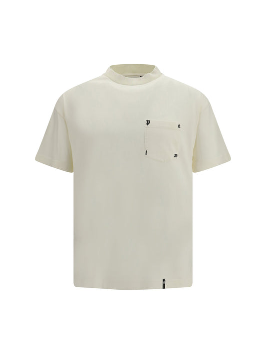 Palm Angels Ribbed Crew Neck with Chest Pocket T-Shirt — White