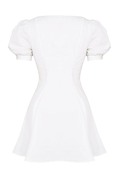 white puff sleeve mini dress