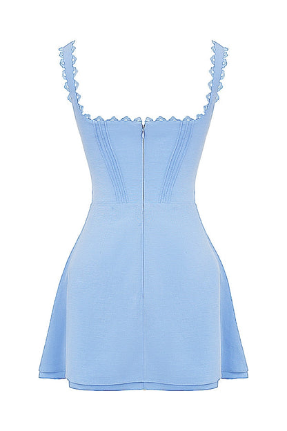 blue pin tuck mini dress