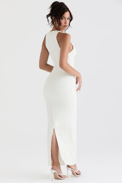 ivory plunge maxi dress