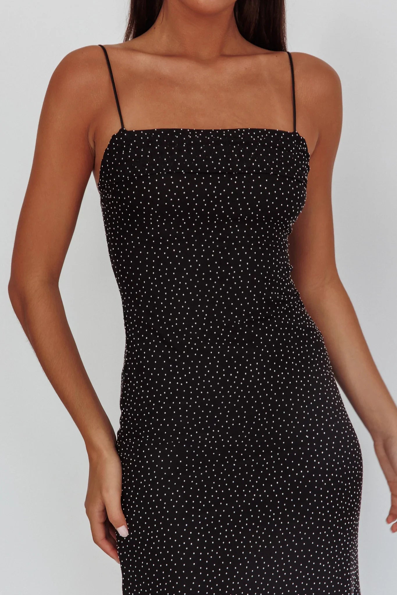 Days Ahead Rhinestone Overlay Maxi Dress Black
