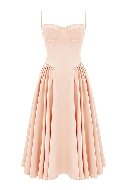 peach parfait twill corset midi dress