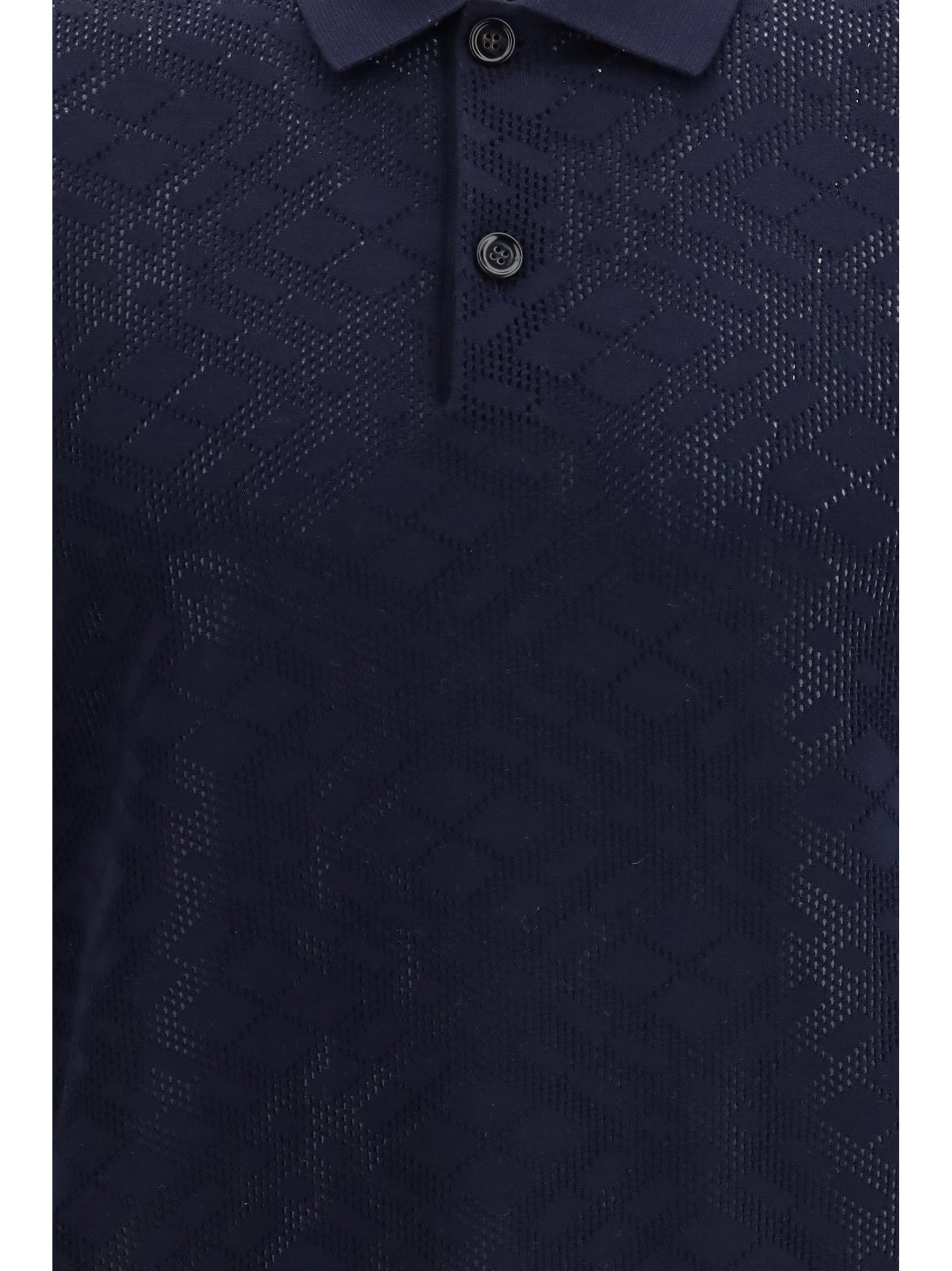 Burberry Check Wool Openwork Polo — Blue