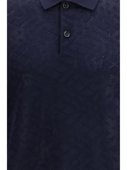 Burberry Check Wool Openwork Polo — Blue