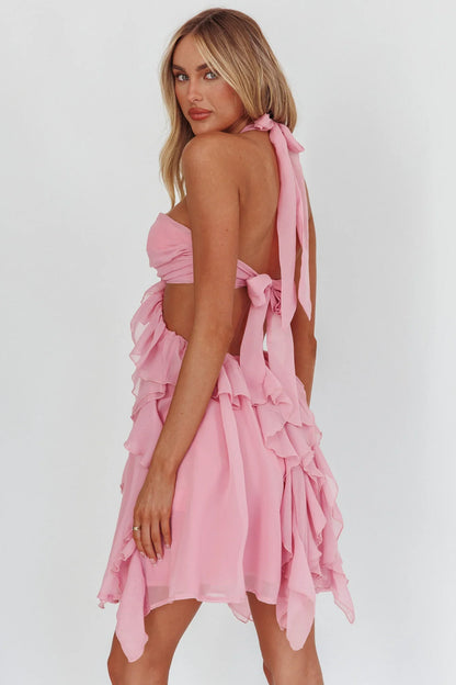 Santiago Cut-Out Ruffle Mini Dress Blush