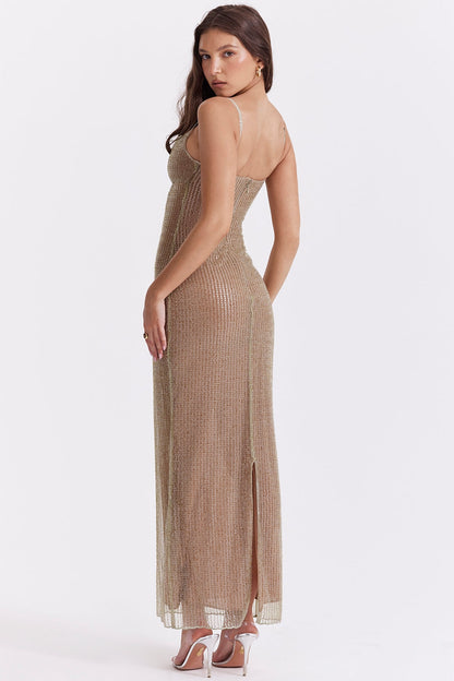 cafe au lait beaded maxi dress - limited edition