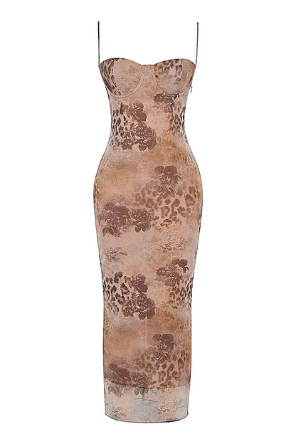cream floral print maxi dress