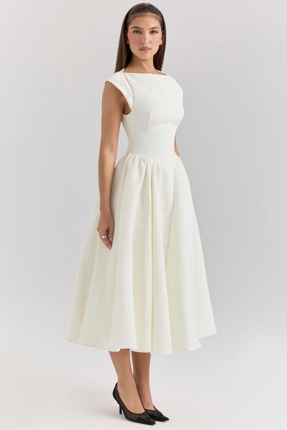 ivory moire satin midi dress