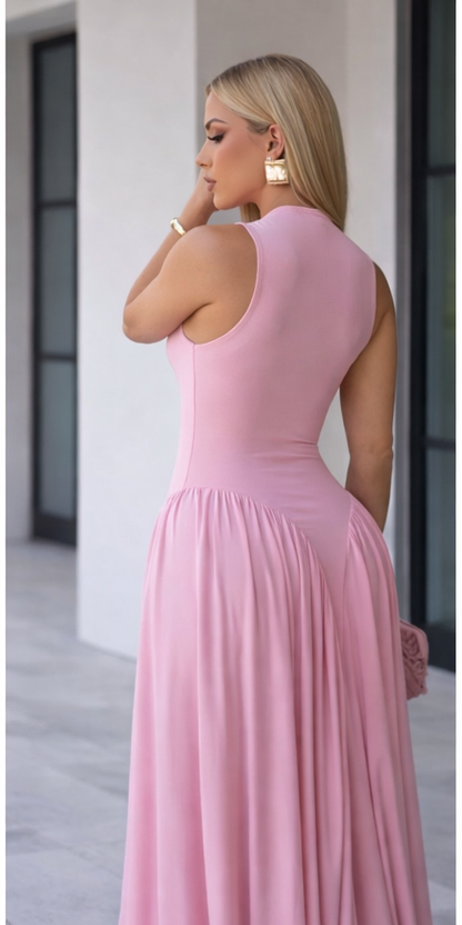 Sculpted Flow Maxi Dress - Pink