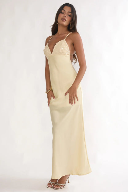 Brynn Sequin Bust Open Back Maxi Dress Butter