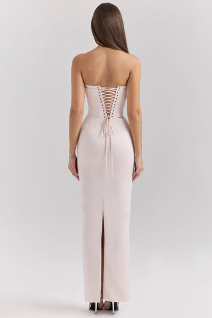 blush satin midi dress