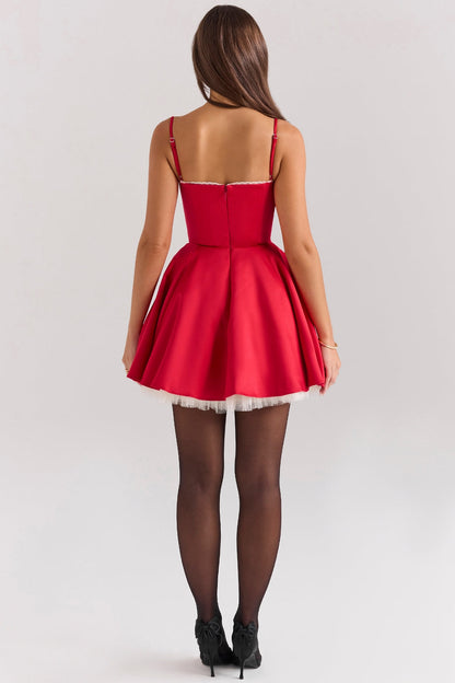 holly red satin tulle mini dress