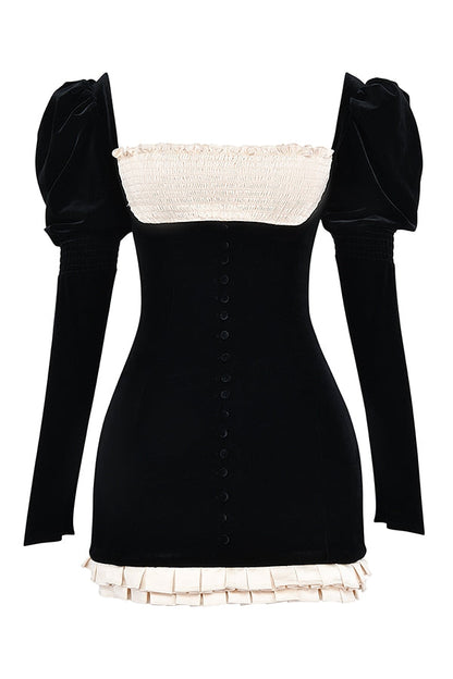 black & vintage cream mini dress