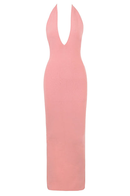 apricot plunge maxi dress